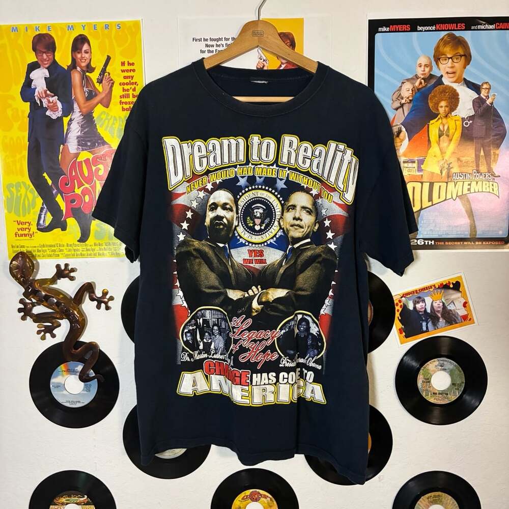 Vintage Barack Obama MLK Graphic T-Shirt Black Double Sided
